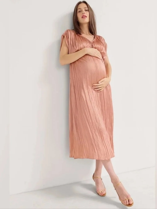 Hatch Dresses & Skirts - HATCH Maternity Dress Long Satin Pleated Rose Gold Size 1/S
